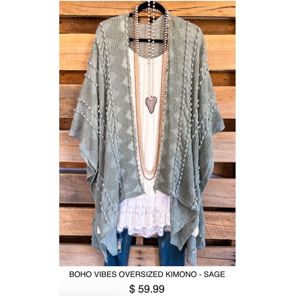 BOHO VIBES OVERSIZED KIMONO - SAGE